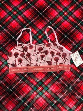 Calvin Klein Pink Bralette with Red Rose Print